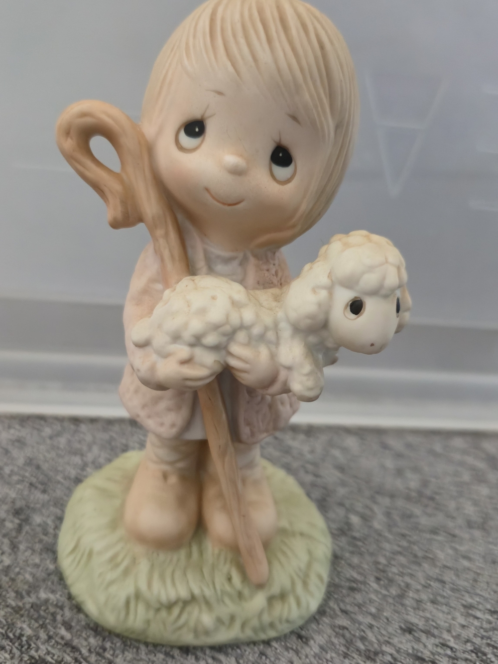 Precious Moments Cream and Light Pink Shepherd Figurine Holding Lamb 1978 1st ED
